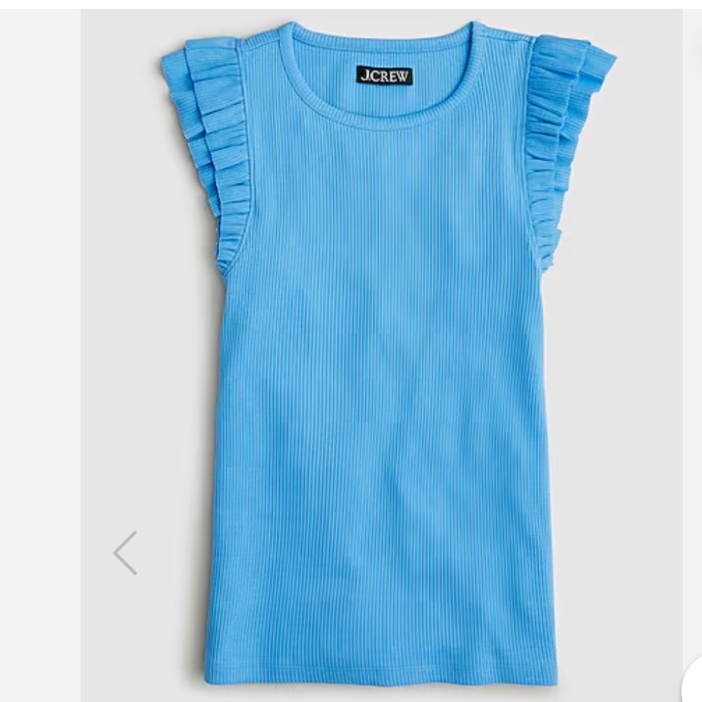 J.Crew Vintage rib ruffle-sleeve shirt -MOUNTAIN BLUEBIRD-size S